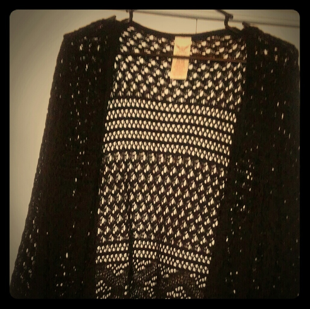 Faded glory fringed black shaw sweater
